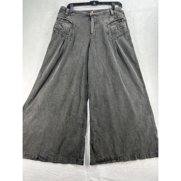 Free People Size 8 Black Midrise Wide Leg Pants New - Picture 2 of 8